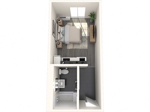 Floor plan for studio, 1 bath, 375 sqft